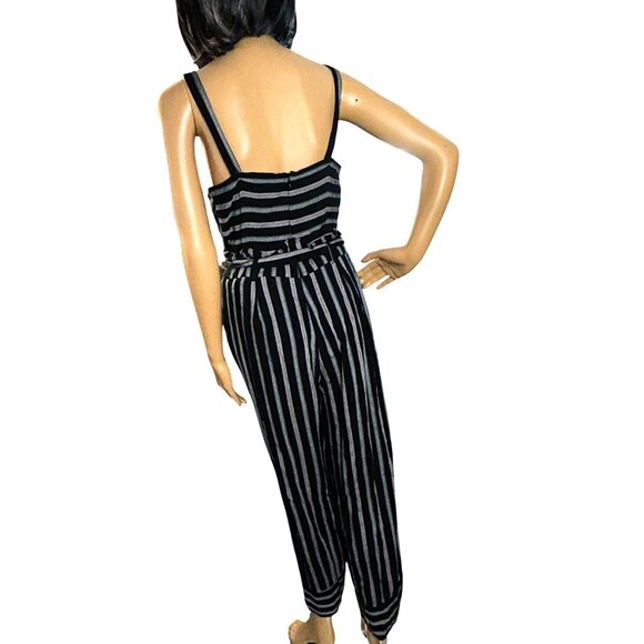 Harper Womens Sleeveless Stripe Jumpsuit with Belt Size M Avant garde Y2K Boho - Picture 4 of 12